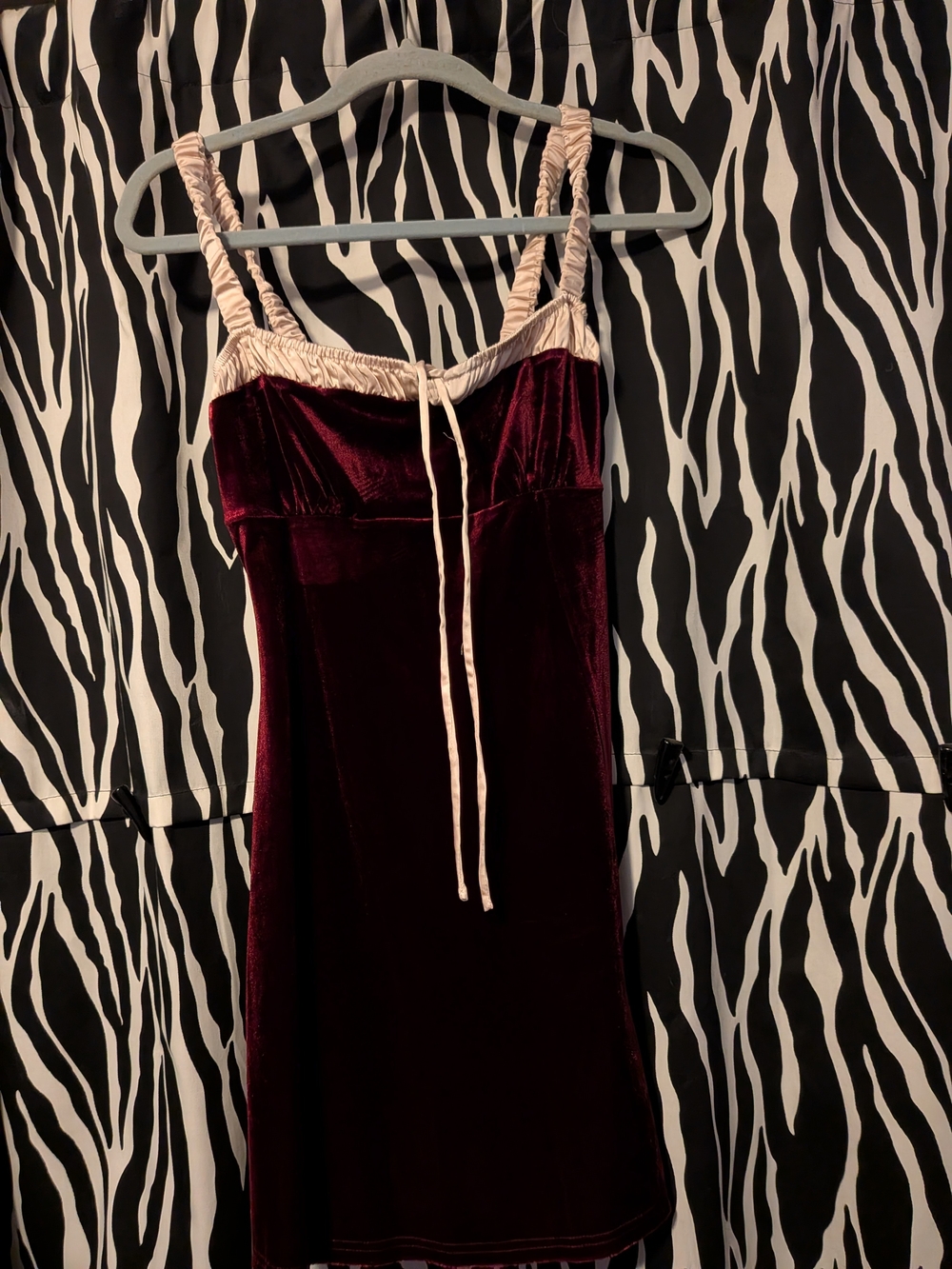 Lulu's Burgundy Velvet Mini Dress with Blush Trim